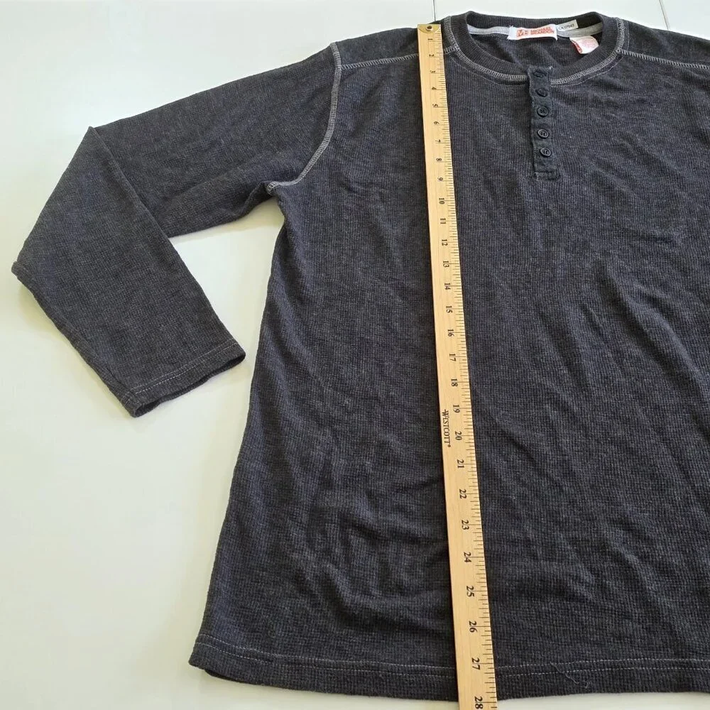 Michael Brandon Henley Men L Gray Cotton Blend Texture LS Casual Cottage Classic